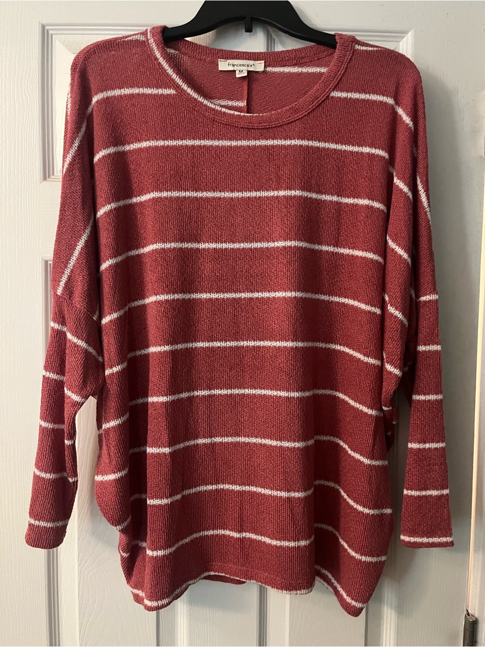 Francesca's Soft Brick Red & White Striped Knit Top